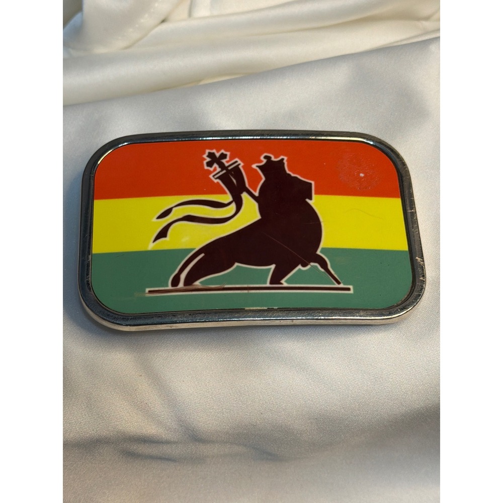 Buckle-Down Lion of Judah Ethiopian Flag Reggae Rasta Belt Buckle Silver Tone